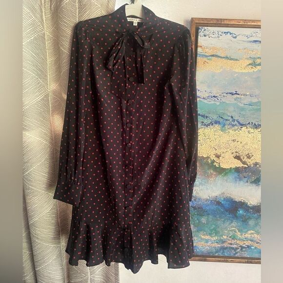 Veronica Beard Mini Dress Size 4 Linley Black And Red Polka Dot Long Sleeve Silk - Picture 4 of 14